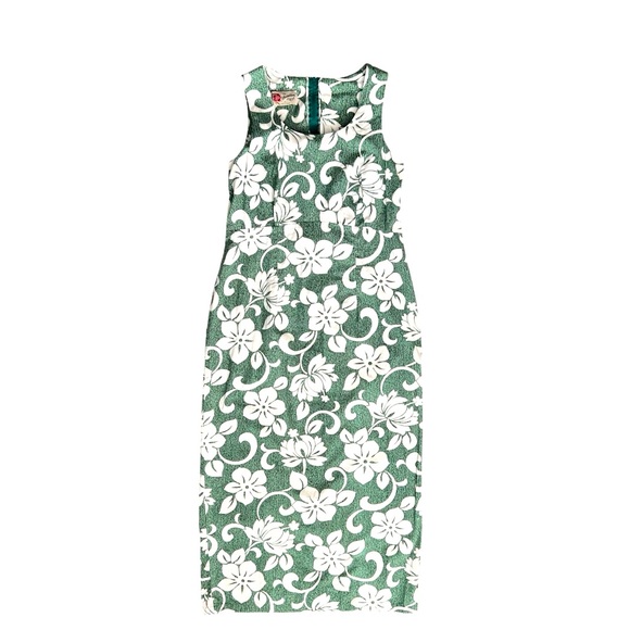 Hilo Hattie Floral Shift Dress SZ 10 Green/White Hawaiian Maxi VTG Retro Boho - Picture 1 of 8